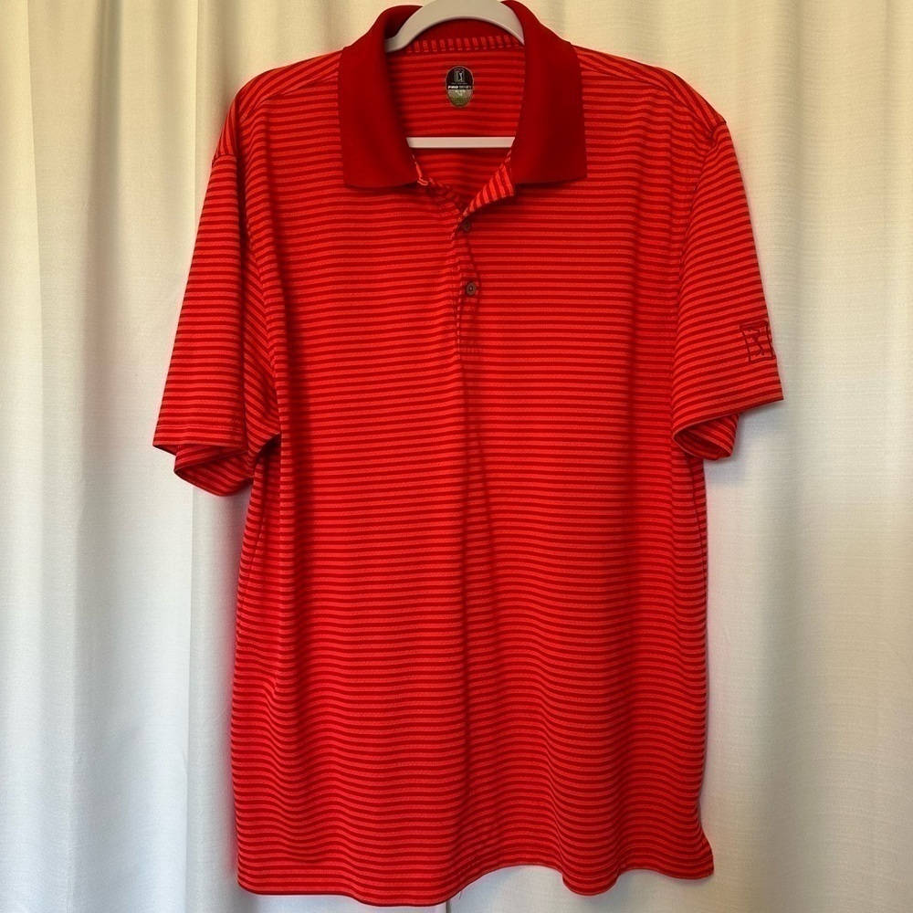 PGA Tour Class Fit Golf Polo Shirt Men's XL Size Red Striped Short Sleeve Casual